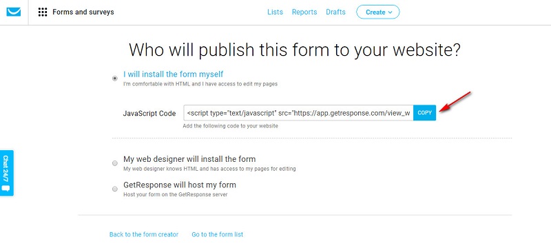 getresponse-create-form-publish-javascript-code